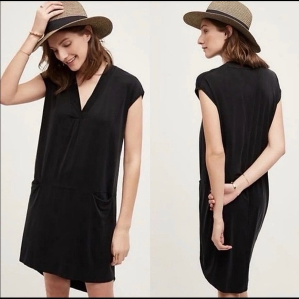 Dolan Left Coast for Anthropologie Lola Cocoon Dress Solid Black Stretch Jersey
